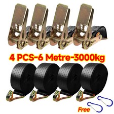 6m x 25mm Zinc Ratchet Straps Tie Down Heavy Duty Cargo Car Rack Lashing Straps