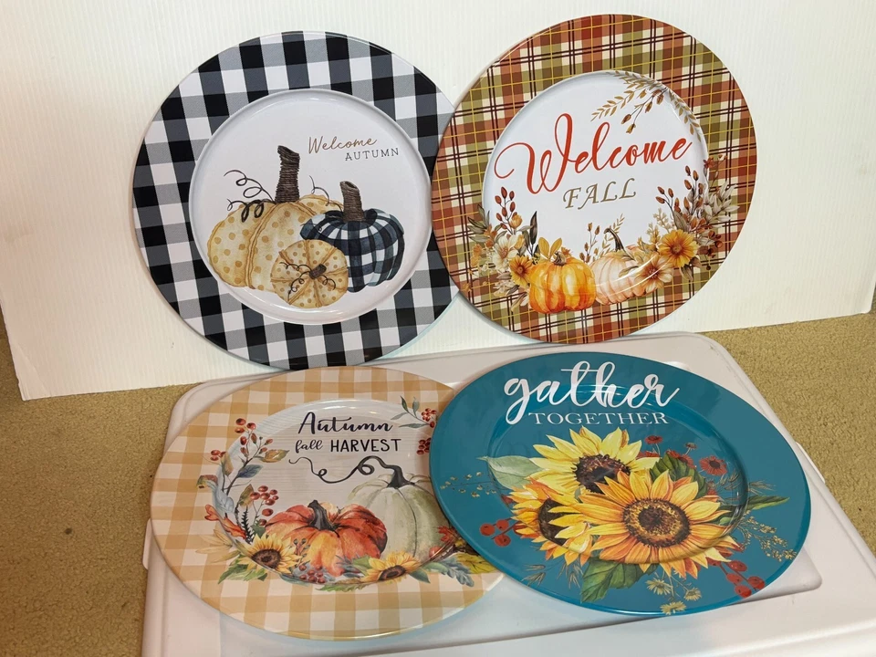 NEW 4-Pack Tin Serving Trays Fall Farmhouse Thanksgiving Autumn Home Decor 13" - Image 2 of 4
