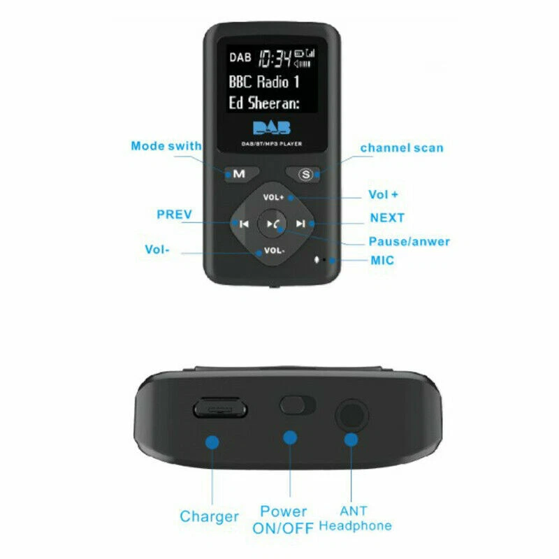 Tragbarer Audio Pocket Digital DAB/DAB+ FM Radio Earphone Bluetooth MP3 Player - Bild 4 von 4