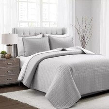 Lush Decor Quilt Set Farmhouse Textured Breathable Lightweight, Gray, Full/Queen