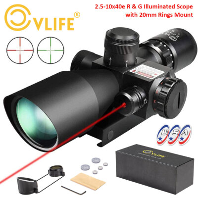 2.5-10x40E Rifle Scope Dual R/G illuminated Mil-dot Reticle with Red Laser Sight
