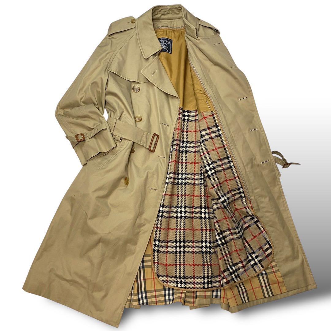 Burberry Long Double Trench Coat Beige L With Belt Mens