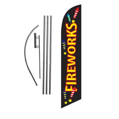 Fireworks (4th of July) 15' Feather Banner Swooper Flag Kit with pole+spike