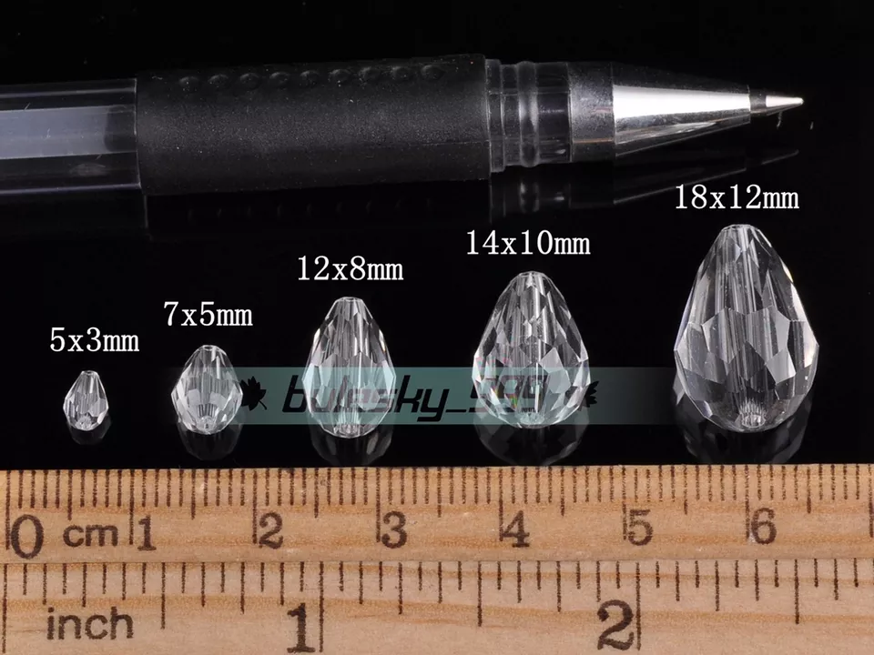 Crystal Glass Teardrop Faceted Loose Craft Beads lot 5x3 7x5 12x8 15x10 18x12mm - Image 3 of 4