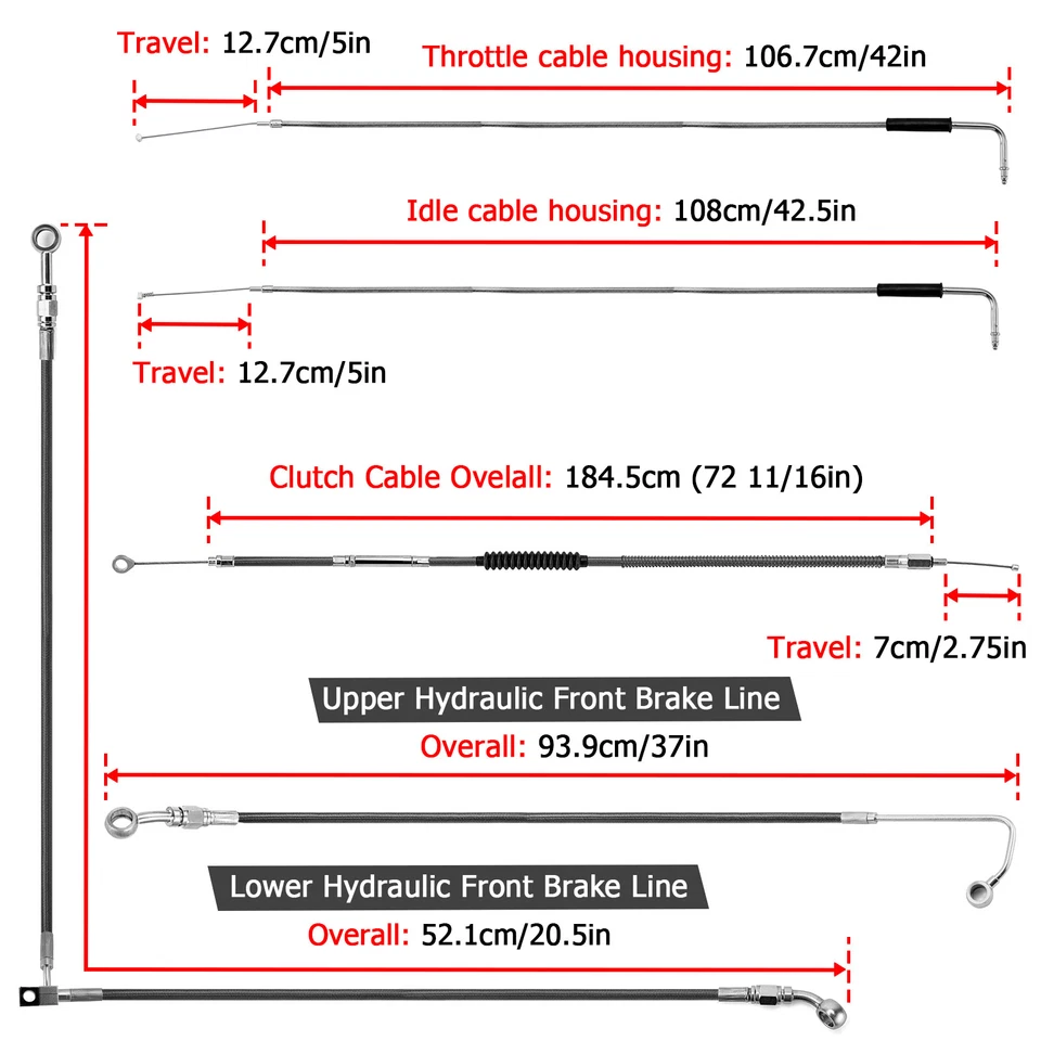 Комплект кабелей для руля MOFUN 14 дюймов 16 дюймов для Harley Softail Deluxe Standard 11-14 ABS - Изображение 2 из 4