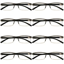 8 Packs Mens Rectangle Half Frame Reading Glasses Blue Light Blocking Readers 