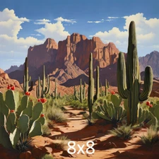 Superstition Mountain Arizona Saguaro Cactus Sonoran Desert Art 8x8" Matte Print