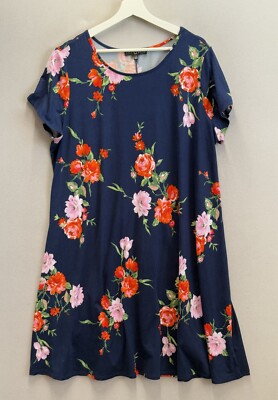 Fred David Women s Plus Size 1X Flower Floral Prints Jersey Swing Dress