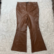 ELOQUII Brown Tan Faux Leather Flare Pants Size 16 Wide Leg Bootcut
