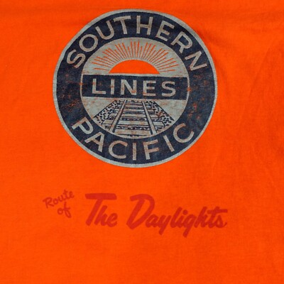 #ad Vintage Southern Lines Pacific T shirt Large Orange Railroad Jerzees $19.44