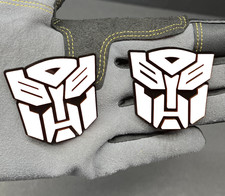 2x Autobot White On Black Transformer Mask Car Fender Badge Emblem 2 Inches