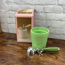 Ironstone Tuscany Collection Ice Cream Container and Scoop Green Embossed