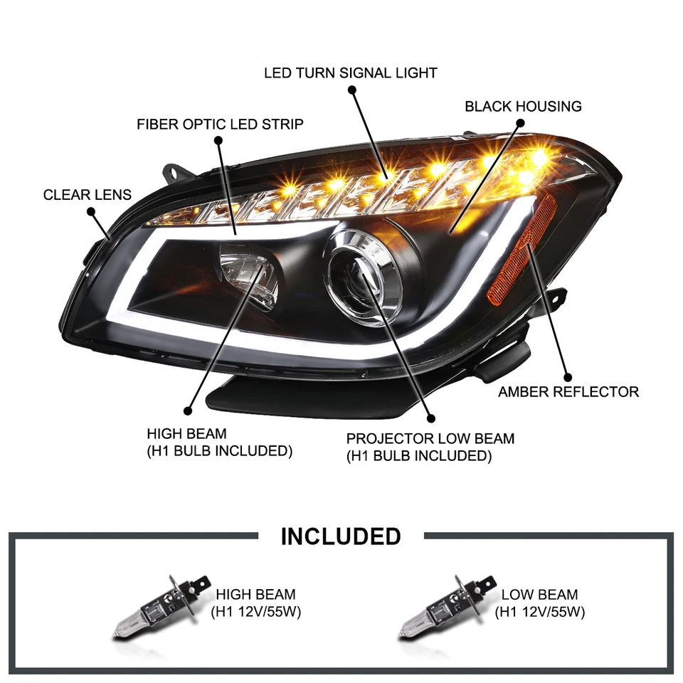Black Fits 2008-2012 Chevy Malibu LED Strip Projector Headlights Lamp Left+Right Foto 3 de 4