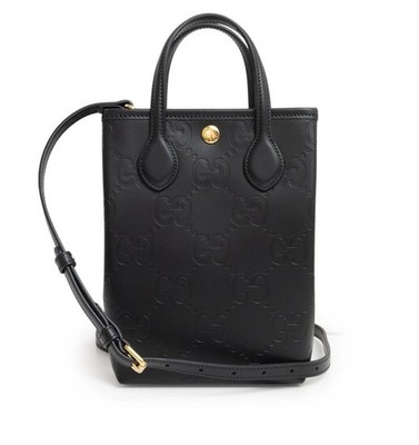 GUCCI Super Mini 2-Way Shoulder Bag Handbag GG Black Leather NIB!