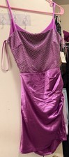 Windsor Magenta Satin Mesh Rhinestone Front with Open Bach Mini Dress fits SMed 