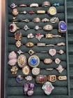 Vintage Lot Of 52 Costume Jewelry Ring Lot Gold Silver Tone Rhinestone Cocktail
