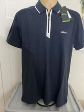HUGO BOSS MENS PHILLIX _IN SLIMFIT STRETCH ZIP POLO DK BLUE SZ SML BNWT RRP £119