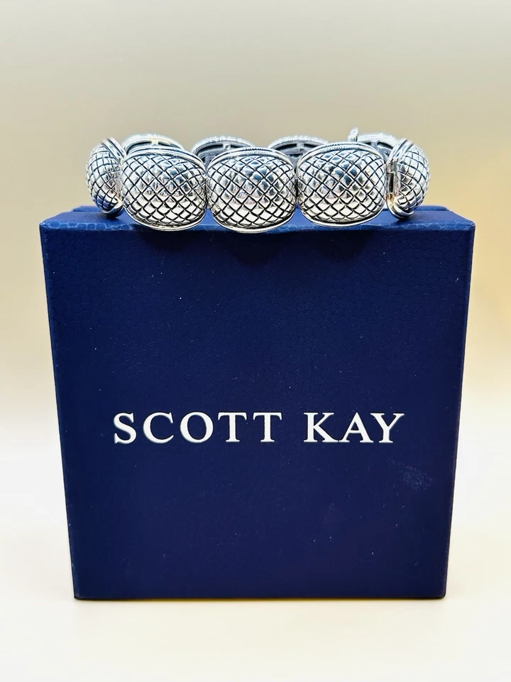 Pulsera Scott Kay Retirada Texturizada Plata de Ley 925 Cesta Tejido Cúpula Eslabón Foto 3 de 4