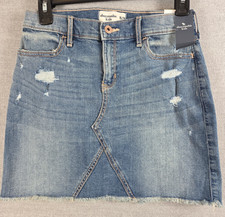 Abercrombie Kids 15/16 Denim Mini Skirt Distressed Raw Hem Cut Off Boho NEW 5345