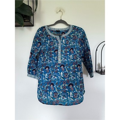 NWT Talbots 100% Cotton Floral Print Half Button Long Sleeve Blouse Size Small