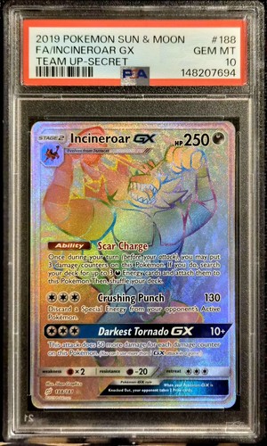 2019 Pokemon S&M Team Up Full Art Secret Incineroar GX PSA 10 #188/181