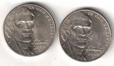 2009 Philadelphia & Denver Uncirculated Jefferson Nickel Five Cent (2 Coins)!