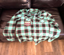 Dixxon Men's L Flannel Plaid Button-Up Shirt Long Sleeve Green Black Red