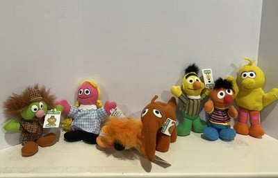 Kelloggs 1999 Sesame Street Mini Beans 4  Plush Lot 7  Barkley, Snuffleupagus ++
