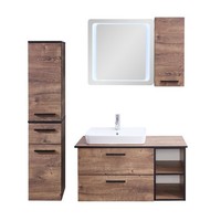 Badezimmer Set Waschtisch Waschbecken Led Spiegel Hochschrank HäNgeschrank Eiche