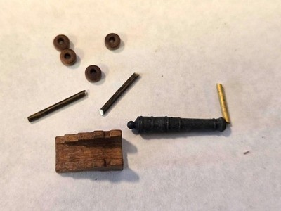 Ship Model Fittings Parts 24mm Gray/Black Cannon w/ walnut carriage and trucks