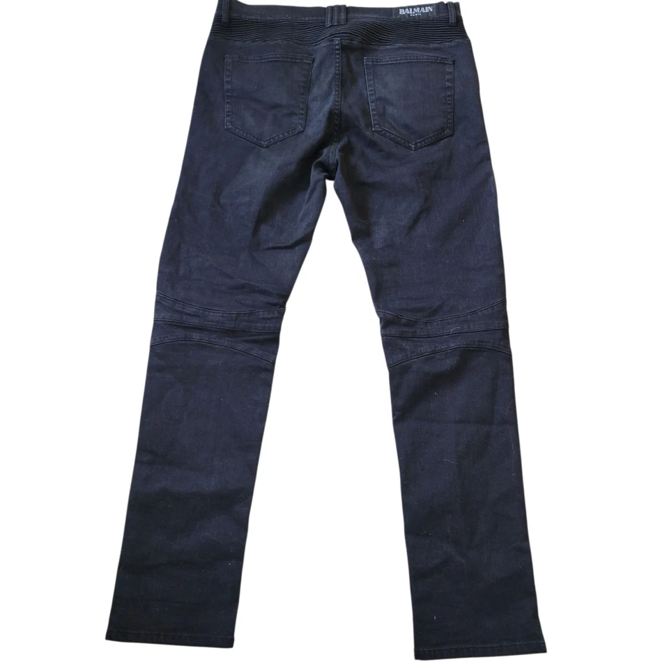 Pantalones de mezclilla ajustados acanalados Balmain Paris negros desgastados para motociclista talla 38 entrepierna 32 Foto 3 de 4