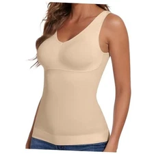  Shapewear Top With Built in Bra Shapewear Tanks V-Neck Compression Medium Nude