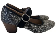 Sofft Lorna Black White Polka Dot Calf Hair Suede Mary Jane Block Heel Shoes 8.5