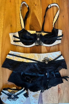 Aubade 4-piece lingerie set: bra + thong + brief + suspender (set only)