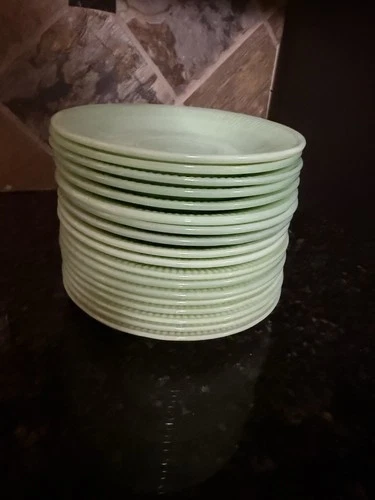 Retro MCM Fire King jadeite Green Saucer Plates,Jane Ray.Huge lot Of 18. Kitschy