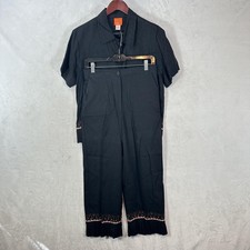 Hearts Of Palm Pants Set Womens 6 Black Linen Beaded Crop Ruffle Hem Shirt 10