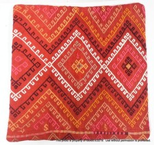 RED ORANGE BLACK WOOL 18 x 18 TURKISH KILIM P...