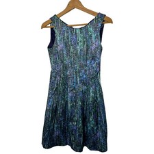 Zara Blue & Green Sequin Print Sleeveless Fit & Flare Dress Women's Sz XS