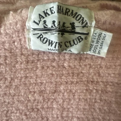 Lake Harmony Rowing Club Pink Wool Throw Stadium Blanket 36” x 56” Vintage USA - Image 1 of 4