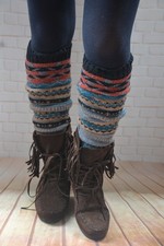 Bohemian Knit Leg Warmers - Vintage Fair Isle Wool Slouchy Boot Socks for Women