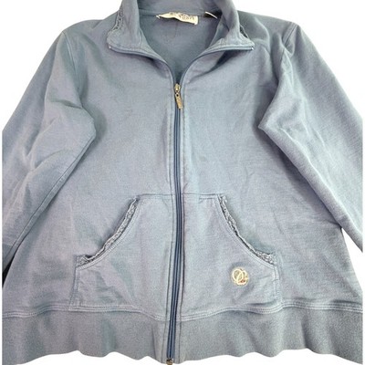 Oleg Cassini Sport Blue Full Zip Jacket Women's Size M Cotton Casual Comfort