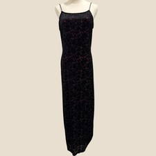VTG 90s Roberta Black Red Burnout Velvet Rose Maxi Dress Large Vampy Whimsigoth
