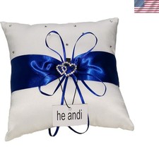 7.8" Satin Double Hearts Decoration Wedding Ring Bearer Pillow Blue