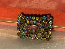 Antique Czech Fruit Salad Brooch Tutti Fruti One UV Uranium Glass Gem Paste Pin