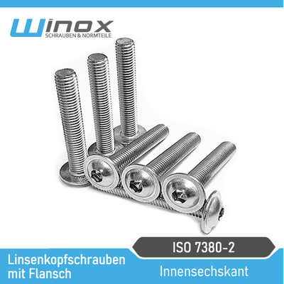 Linsenkopfschrauben mit Flansch ISO 7380-2 Edelstahl A2 V2A  M3 M4 M5 M6 M8 M10