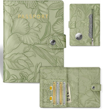 Elegant RFID Passport Holder for Travel with Airtag Sage Green