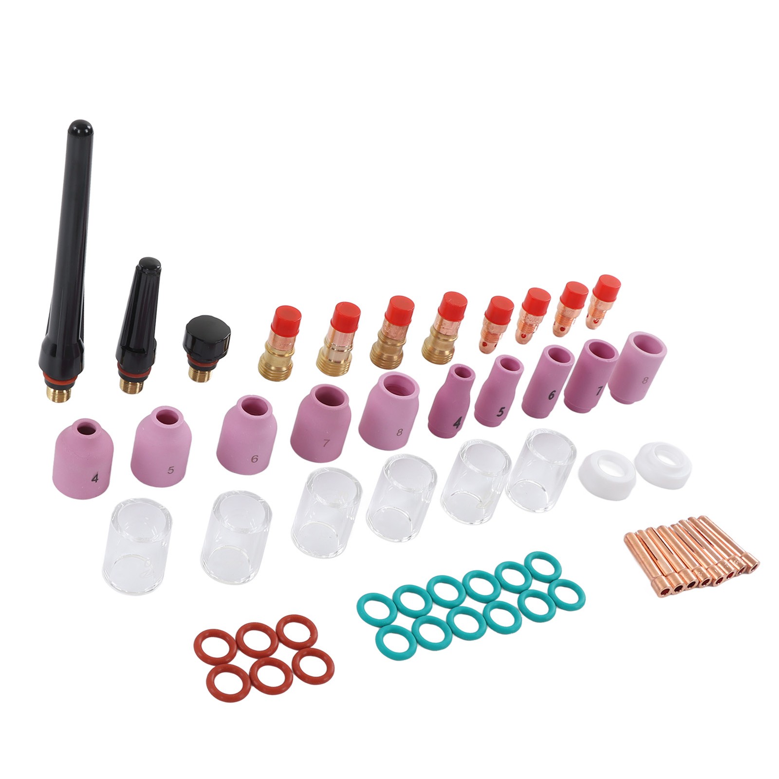 55Pcs TIG Welding Accessory Set Glass Cup Connector Electrode Clamp PTFE Front