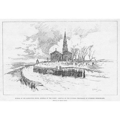 INVERESK Beerdigung von Sir Alexander Milne Admiral der Flotte antiker Druck 1897