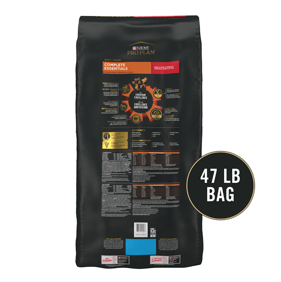 Purina Pro Plan Adult Shredded Blend Beef & Rice Formula Dry Dog Food, 47-lb bag