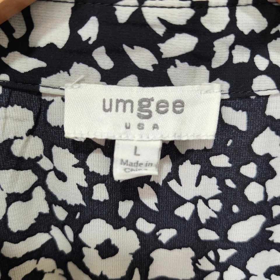 Vestido para mujer Umgee L negro blanco estampado floral manga transparente botón delantero en capas Foto 2 de 4